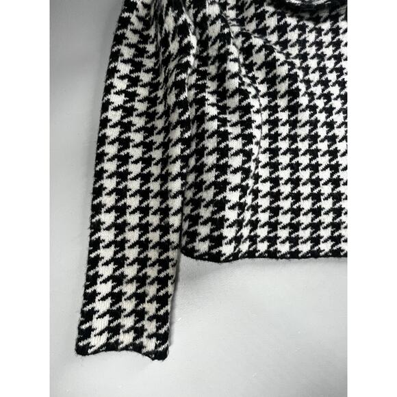 Ellen Tracy Cowl Neck Cardigan Sweater Womens Medium Houndstooth Black White - Picture 5 of 12